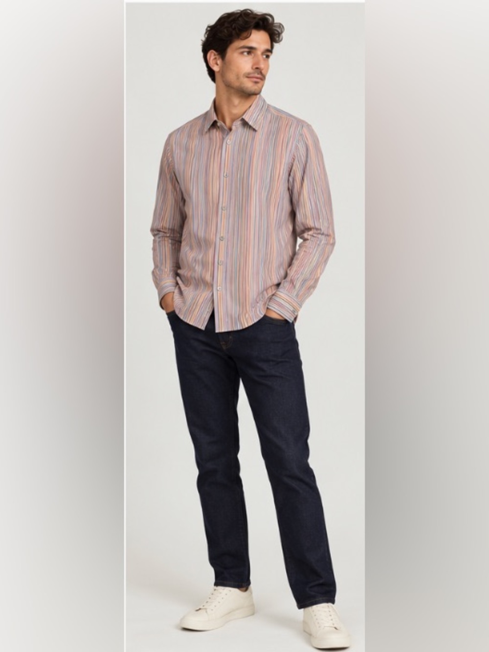 Paul Smith White Label Mens XL Multicolor Signature Stripe Shirt Made Italy